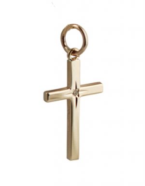 9ct Gold 20x12mm diamond star set solid block Cross