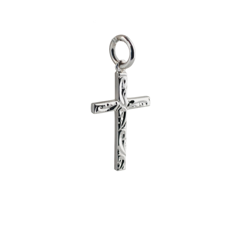 Silver 20x12mm hand engraved solid block Cross
