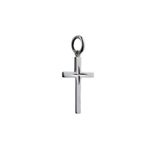 Silver 31x16mm diamond cut star solid block Cross