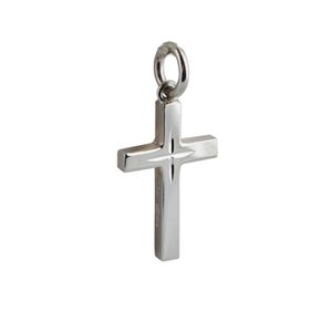 Silver 20x13mm diamond cut star solid block Cross
