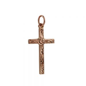 9ct Rose Gold 25x15mm victorian hand engraved solid block Cross