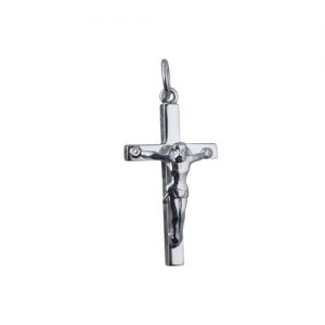 9ct White Gold 25x15mm solid block Crucifix Cross