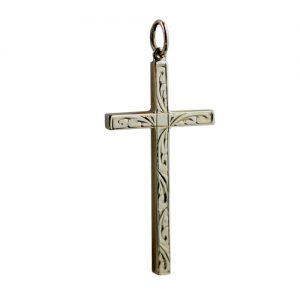 9ct Gold 34x18mm hand engraved solid block Cross