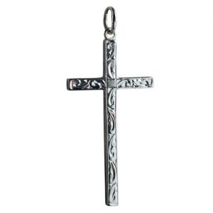 Silver 34x18mm hand engraved solid block Cross