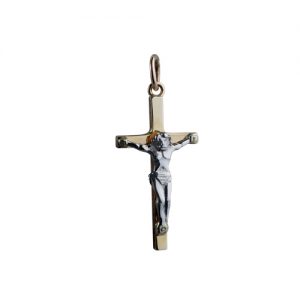 9ct Gold 25x14mm solid block Yellow Cross and White Crucifix