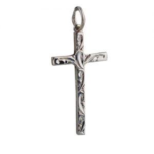 Silver 25x14mm hand engraved solid block Cross