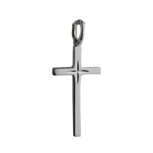 Silver 25x14mm diamond cut star solid block Cross