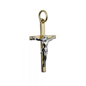 18ct Gold 25x14mm solid block Yellow Cross and White Crucifix