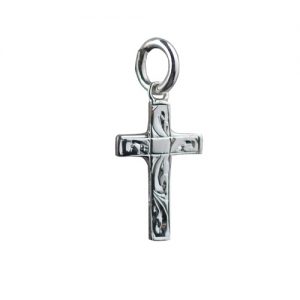 Silver 17x10mm hand engraved solid block Cross