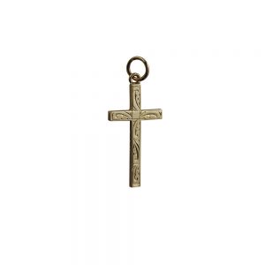 9ct Gold 25x15mm hand engraved solid block Cross