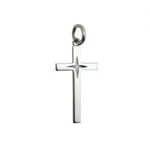 Silver 25x15mm diamond star set solid block Cross