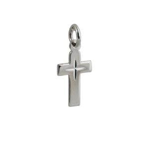 Silver 15x11mm diamond cut star flat latin Cross