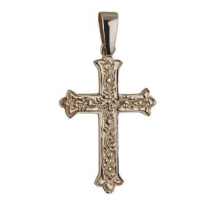 9ct Gold 37x26mm Fancy embossed pattern Cross on a bail loop