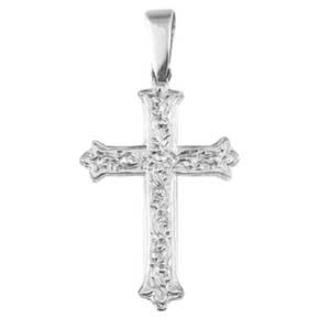 Silver 30x22mm Fancy embossed pattern Cross on a bail loop