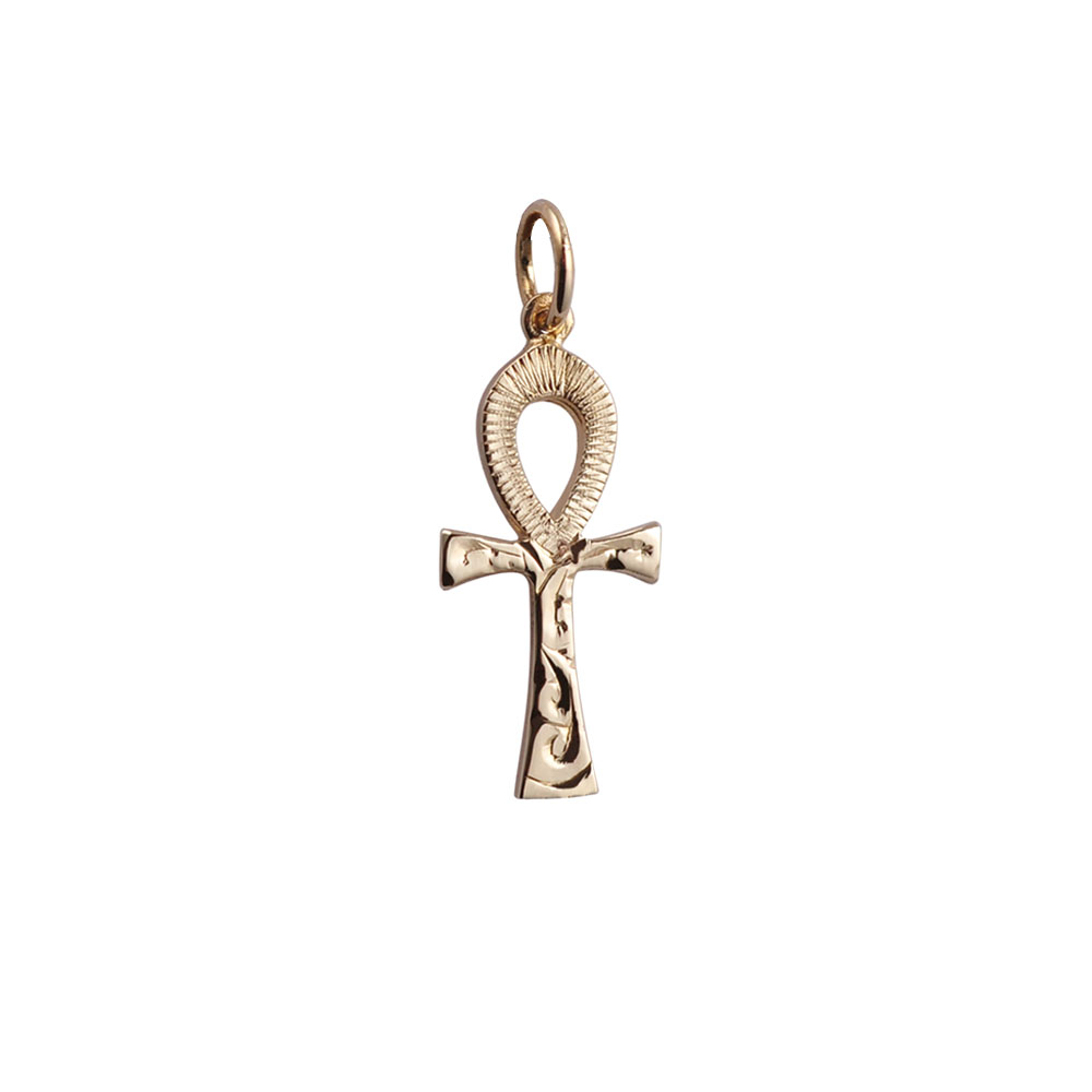 9ct Gold 18x10mm hand engraved solid Ankh Cross