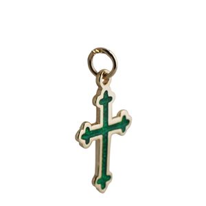 9ct Gold 21x15mm green cold cure enameled club end edge Cross