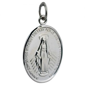 9ct White Gold 20x16mm oval Miraculous Medallion Medal Pendant