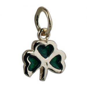 9ct Gold 9x9mm Shamrock with green cold cure enamel Pendant or Charm