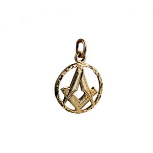 9ct Gold 18mm hand engraved Masonic emblem in a circle Pendant