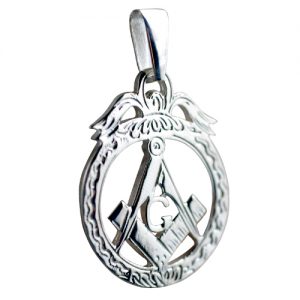 Silver 32x25mm hand engraved Masonic emblem in a circle with G Pendant on a bail loop