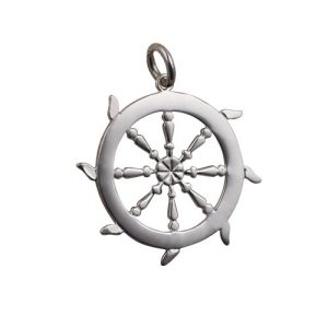 Silver 17mm solid Ships Wheel Pendant or Charm