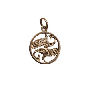 9ct Gold 15mm pierced Pisces Zodiac Pendant
