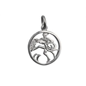 Silver 15mm pierced Aquarius Zodiac Pendant