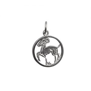 Silver 15mm pierced Aries Zodiac Pendant