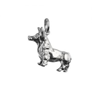 Silver 20x22mm solid Corgi Dog Pendant or Charm