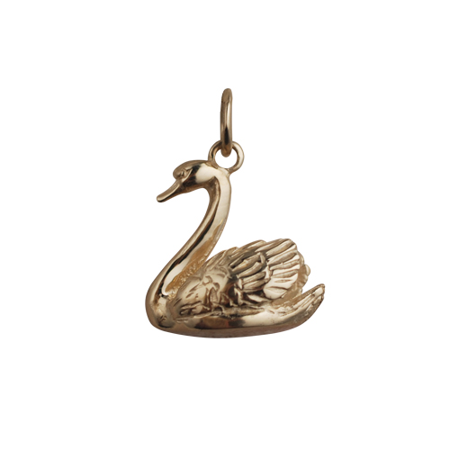 9ct Gold 14x16mm solid Swimming Swan Pendant or Charm