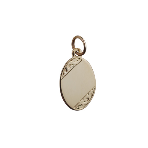 9ct Gold 16x11mm hand engraved oval Disc Pendant