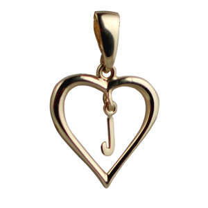 9ct Gold 18x18mm Initial J in a Heart Pendant on a bail loop