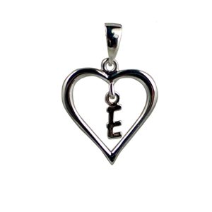 Silver 18x18mm Initial E in a Heart Pendant on a bail loop