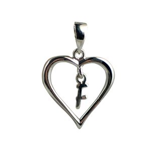 Silver 18x18mm Initial F in a Heart Pendant on a bail loop