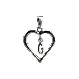 Silver 18x18mm Initial G in a Heart Pendant on a bail loop