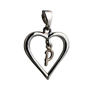 Silver 18x18mm Initial P in a Heart Pendant on a bail loop
