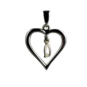 Silver 18x18mm Initial Q in a Heart Pendant on a bail loop