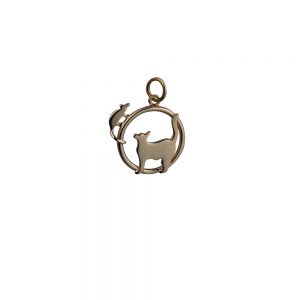 9ct Gold 20x17mm Cat looking left and Mouse in a circle Pendant or Charm