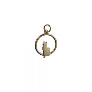 9ct Gold 18x19mm sitting Cat with tail-the left in a circle Pendant or Charm