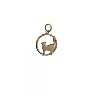 9ct Gold 16x18mm standing Cat looking-the left in a circle Pendant or Charm