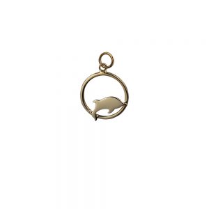 9ct Gold 18x18mm Dolphin jumping-the right in a circle Pendant or Charm