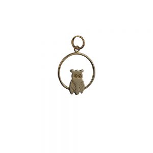 9ct Gold 18x19mm Owl in a circle Pendant or Charm