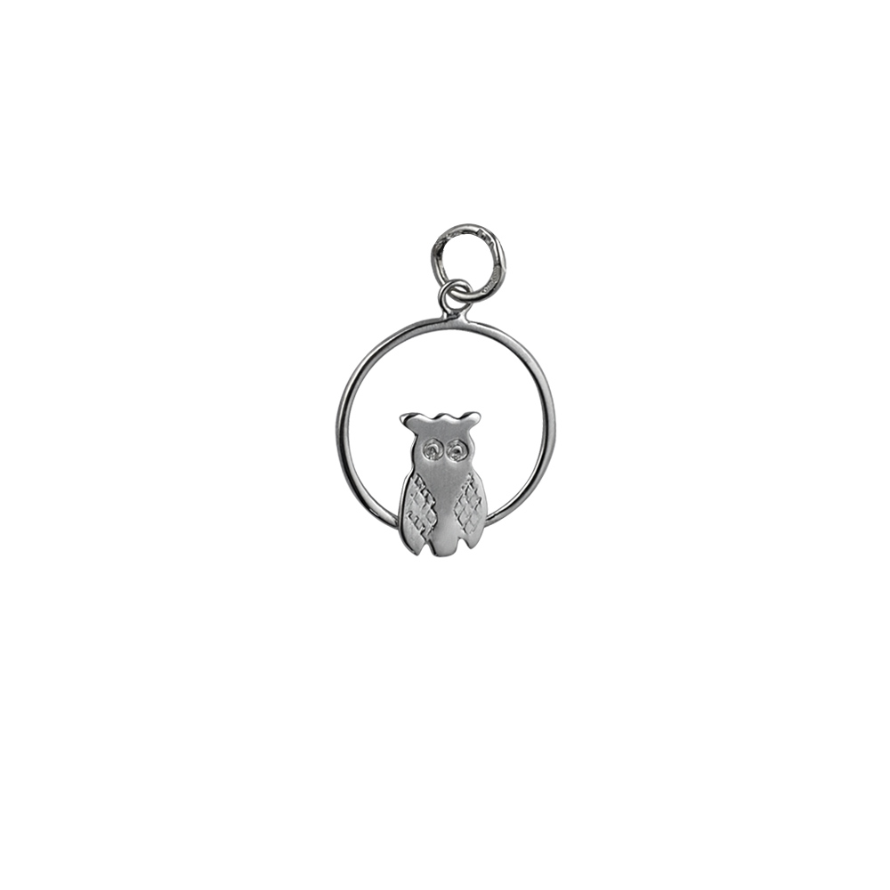 Silver 18x19mm Owl in a circle Pendant or Charm