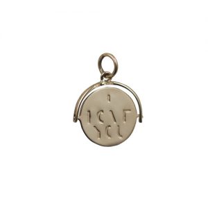 9ct Gold 15x16mm round I Love You spinning Disc Pendant or Charm