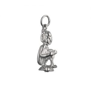 Silver 22x11mm seated Leprechaun Pendant or Charm