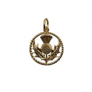 9ct Gold 17mm Scottish Thistle Pendant with a twisted wire surround