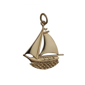 9ct Gold 25x24mm Ship in Circle Pendant or Charm