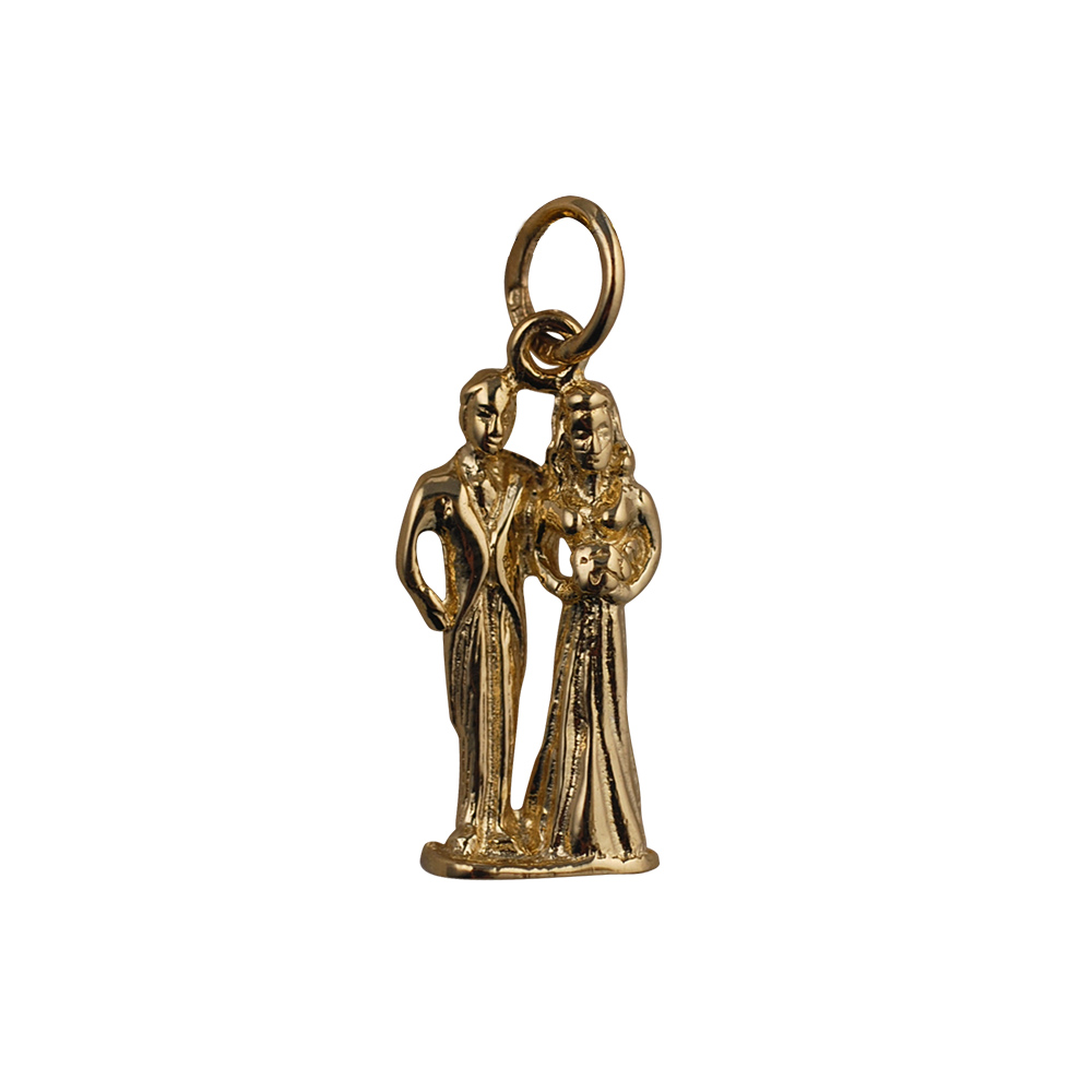 9ct Gold 19x10mm solid Bride and Groom Pendant or Charm