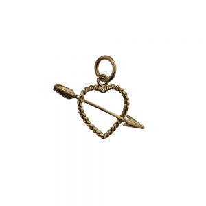 9ct Gold 13x21mm twisted Heart with Cupids Arrow Pendant or Charm