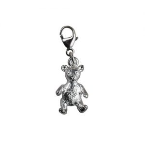 Silver 15x10mm sitting Teddy Bear Charm on a lobster trigger